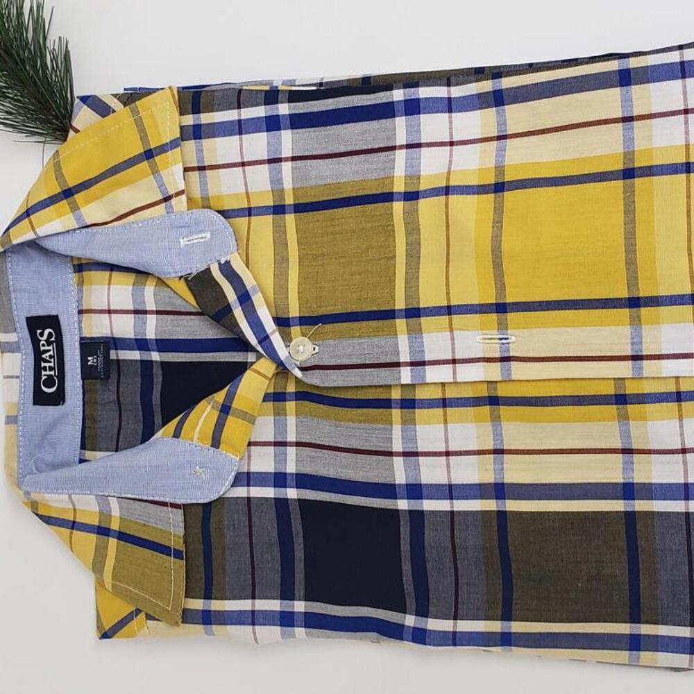 Chaps Yellow and Navy Plaid Shirt
